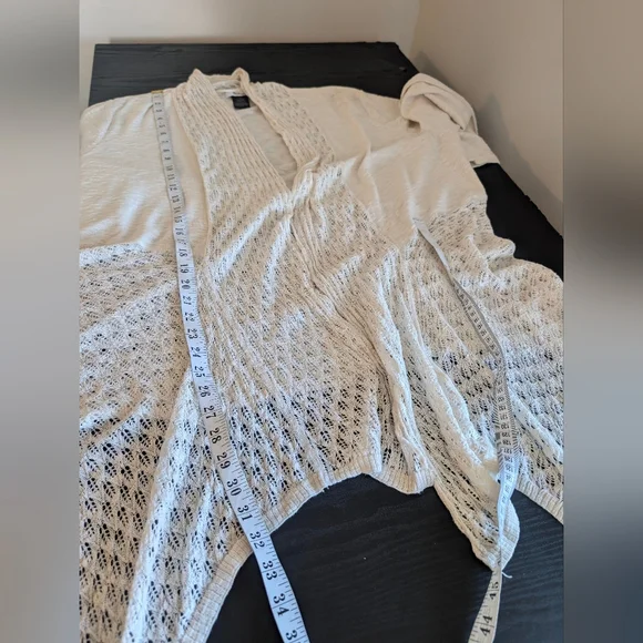 Style & Co Woman 2X Cream Pointelle Knit Boho Open Front Linen Blend Old Money, - Picture 4 of 8